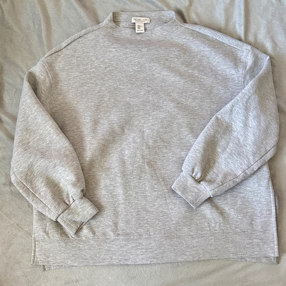 Rachel Zoe Sweatshirt XL Grey Mock Neck Oversized Side Slit Pullover